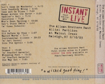 Allman Brothers Band – Alltel Pavilion At Walnut Creek Raleigh, NC 8/10/03 3-CD used