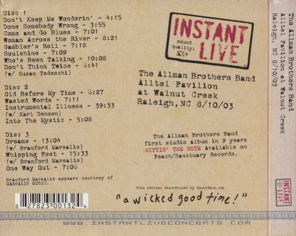 Allman Brothers Band – Alltel Pavilion At Walnut Creek Raleigh, NC 8/10/03 3-CD used